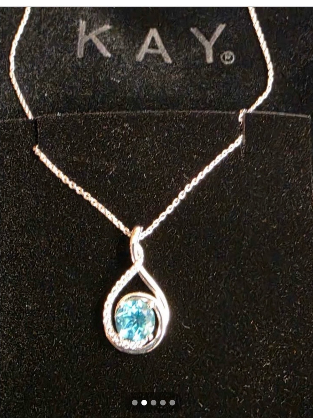 Kay Jewelers Silver Teardrop Necklace with Aqua Blue Stone